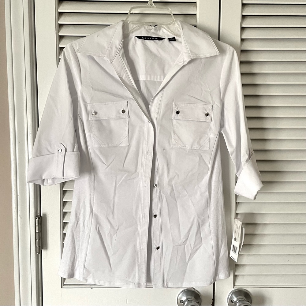 Button up collared shirt with short cuffed sleeves